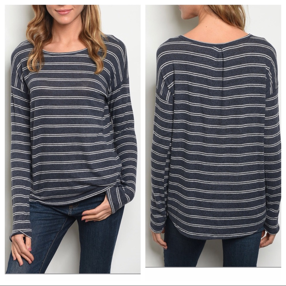 Navy & Creamy White Stripe Long Sleeve Top - Picture 7 of 7